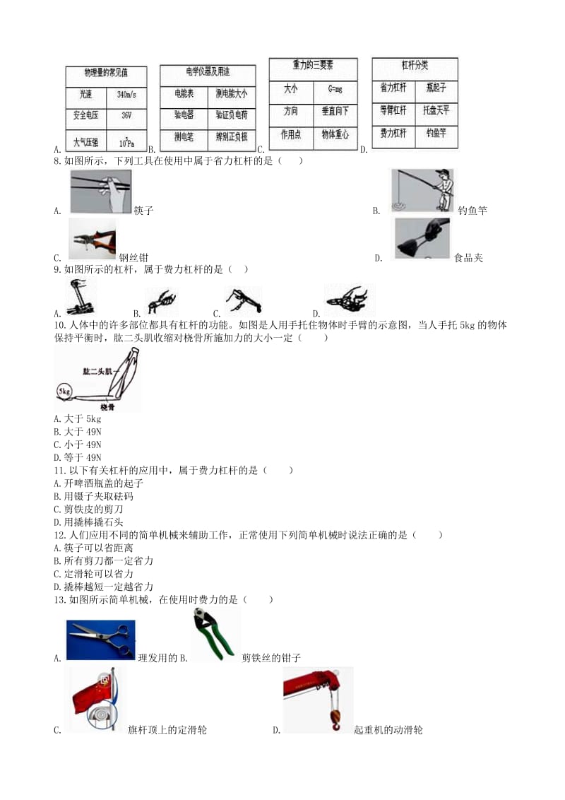 2019中考物理 知识点全突破系列 专题51 杠杆的分类.doc_第2页