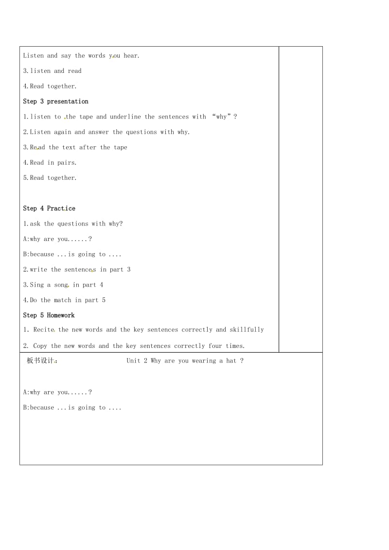 2019版七年级英语上册 Module 8 Unit 2 Why are you wearing a hat教案 （新版）外研版.doc_第2页