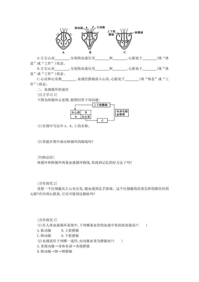 七年级生物下册 第四单元 第四章 第三节 输送血液的泵──心脏学案设计一 （新版）新人教版.doc_第2页