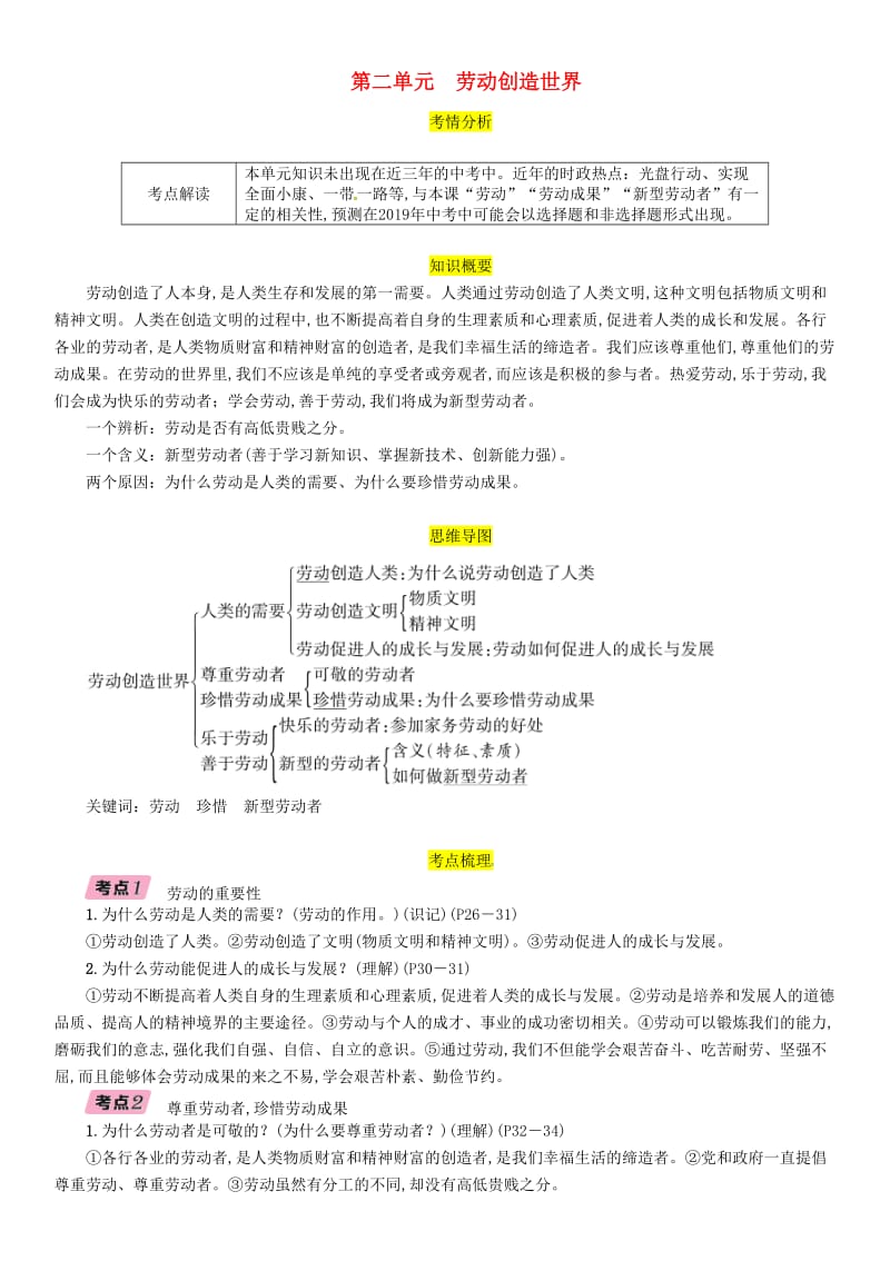 四川省宜宾市2019年中考道德与法治总复习 九下 第2单元 劳动创造世界习题 教科版.doc_第1页