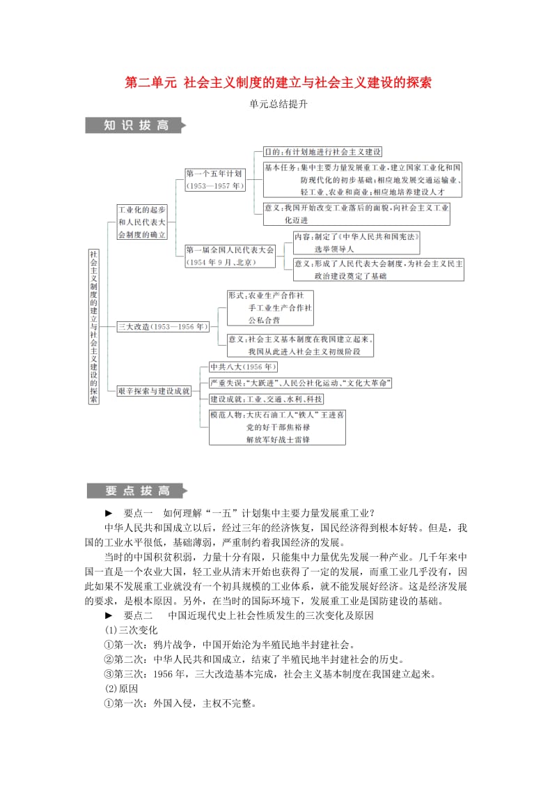 2018-2019学年八年级历史下册第二单元社会主义制度的建立与社会主义建设的探索单元总结提升练习新人教版.doc_第1页