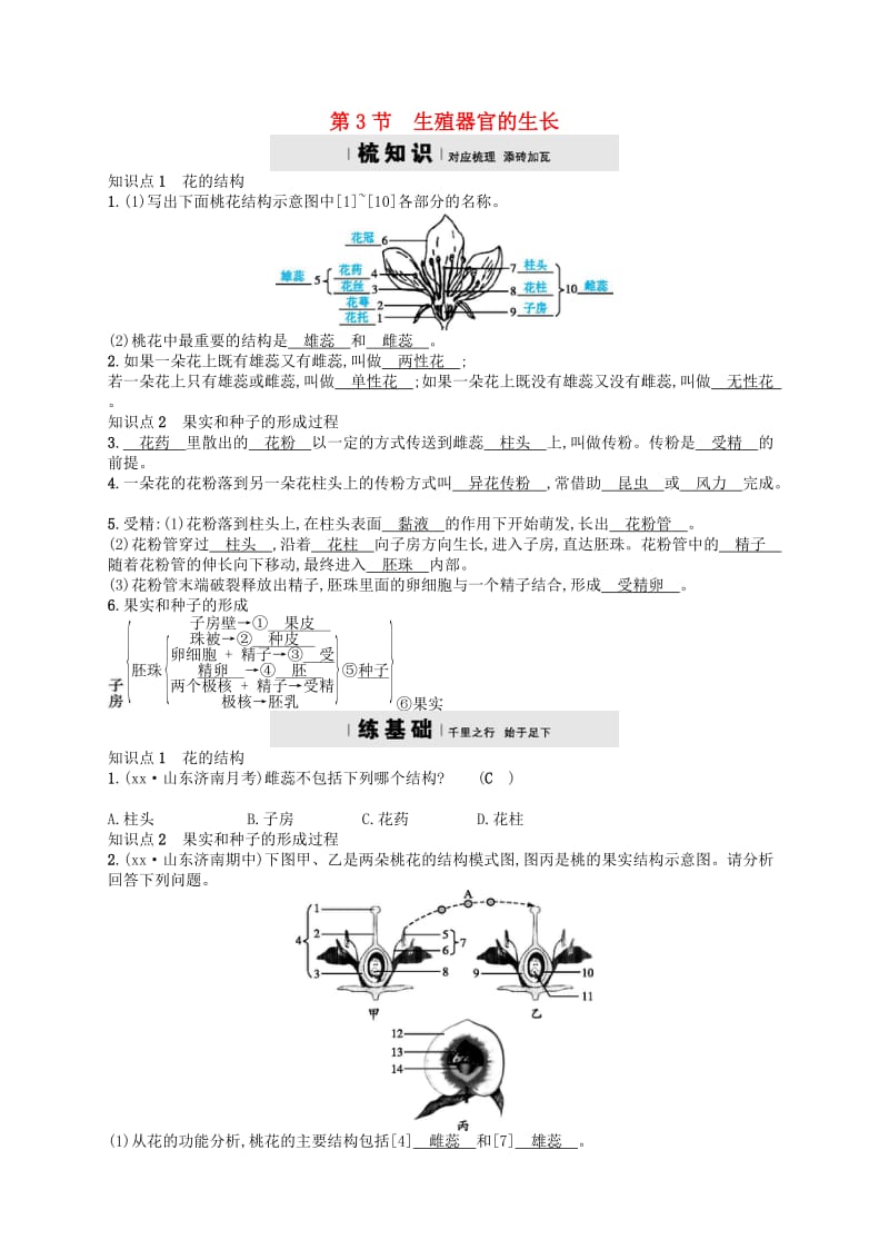 七年级生物上册 6.3 生殖器官的生长练习 （新版）北师大版.doc_第1页