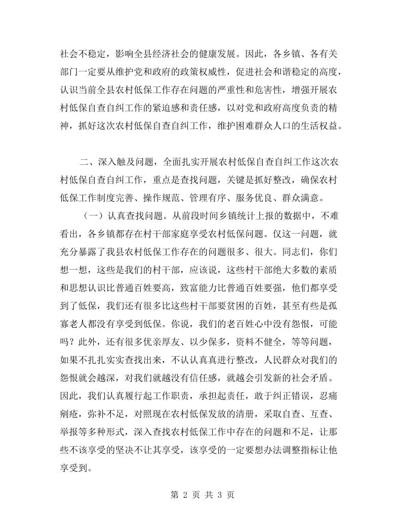 县长在低保自查自纠工作会发言.doc_第2页