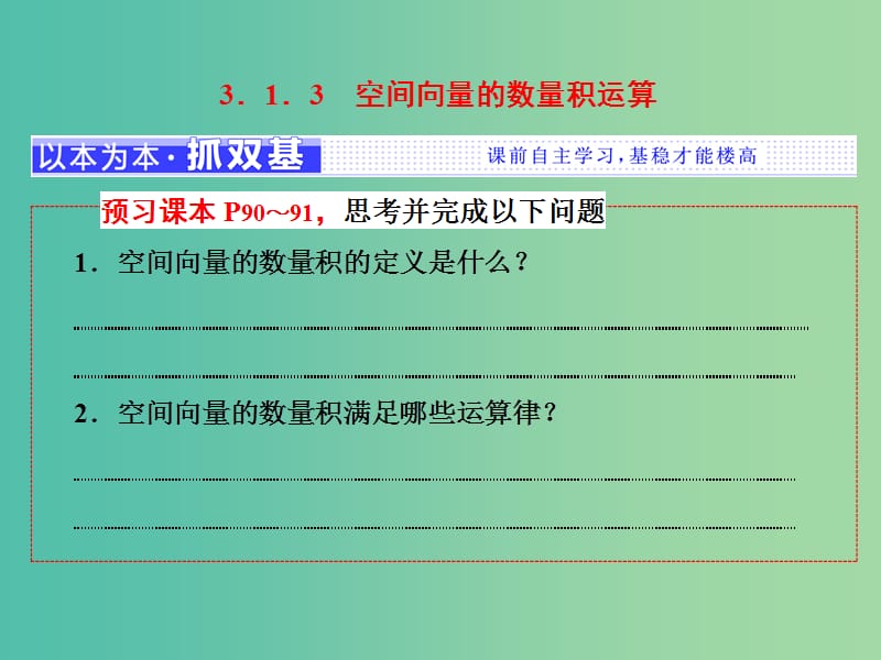 （浙江专版）2018年高中数学 第三章 空间向量与立体几何 3.1.3 空间向量的数量积运算课件 新人教A版选修2-1.ppt_第1页