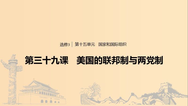 （浙江專用版）2020版高考政治大一輪復(fù)習(xí) 第十五單元 國(guó)家和國(guó)際組織 第三十九課 美國(guó)的聯(lián)邦制與兩黨制課件.ppt_第1頁