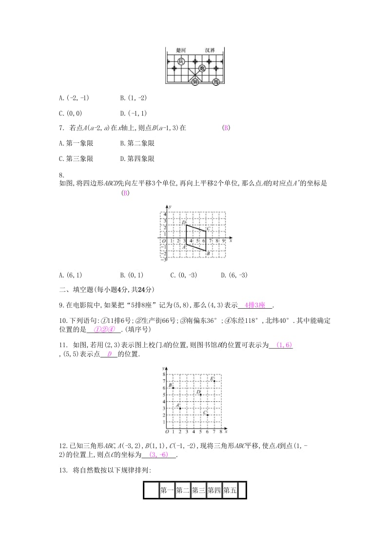 2019年春七年级数学下册 第七章 平面直角坐标系 周滚动练（7.1-7.2）课时作业 （新版）新人教版.doc_第2页