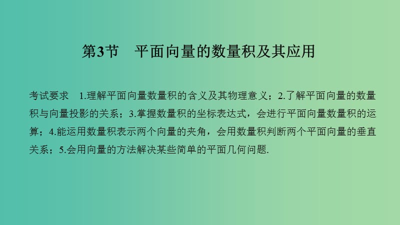 2020版高考數(shù)學大一輪復習 第六章 平面向量與復數(shù) 第3節(jié) 平面向量的數(shù)量積及其應用課件 理 新人教A版.ppt_第1頁