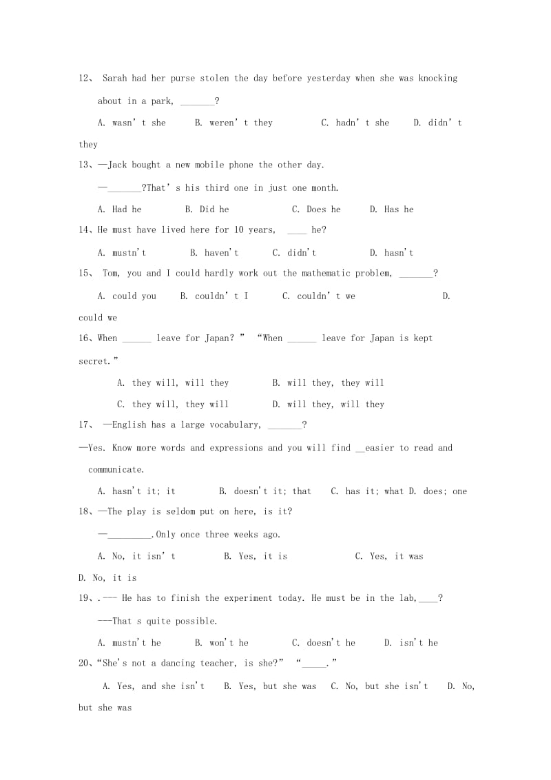 2019中考英语一轮复习 疑问句专项练习 人教新目标版.doc_第2页