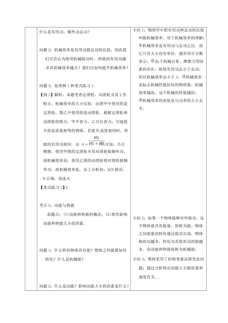 2019版中考物理 专题十 机械效率和机械能复习教案.doc_第2页