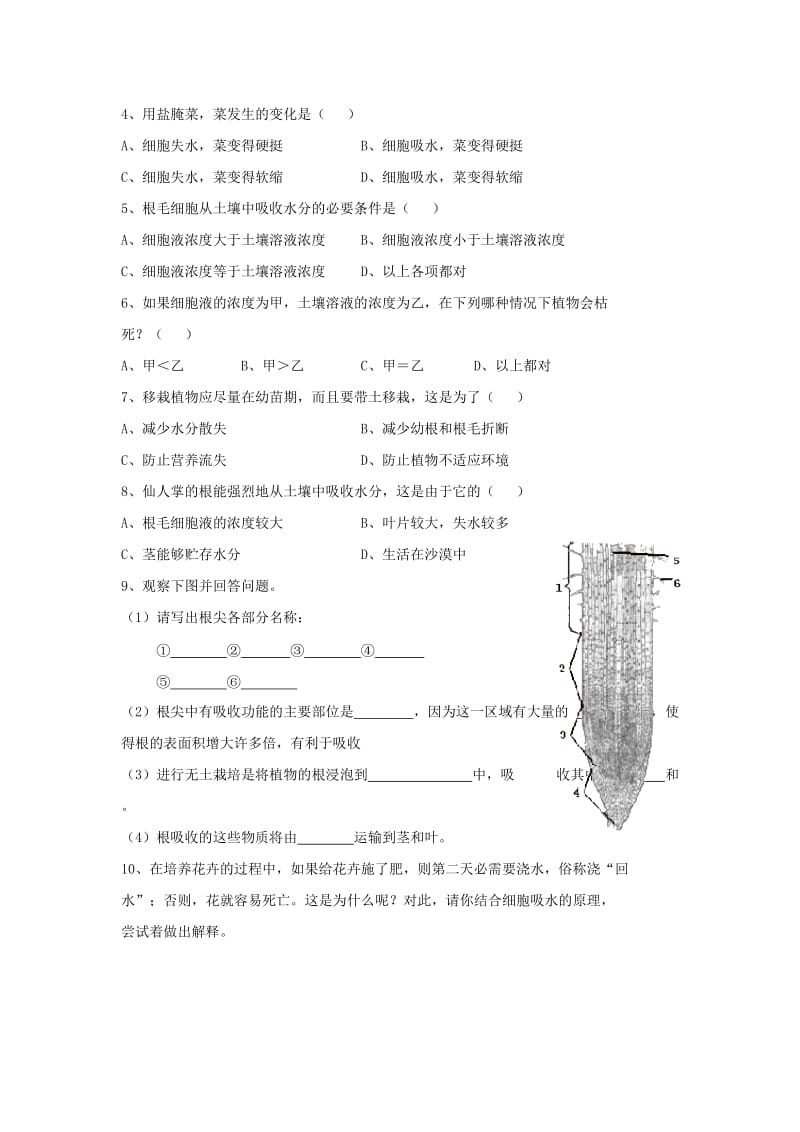 七年级生物上册 3.4.2《绿色植物的生长需要水和无机盐》（第2课时）导学案（新版）苏科版.doc_第2页