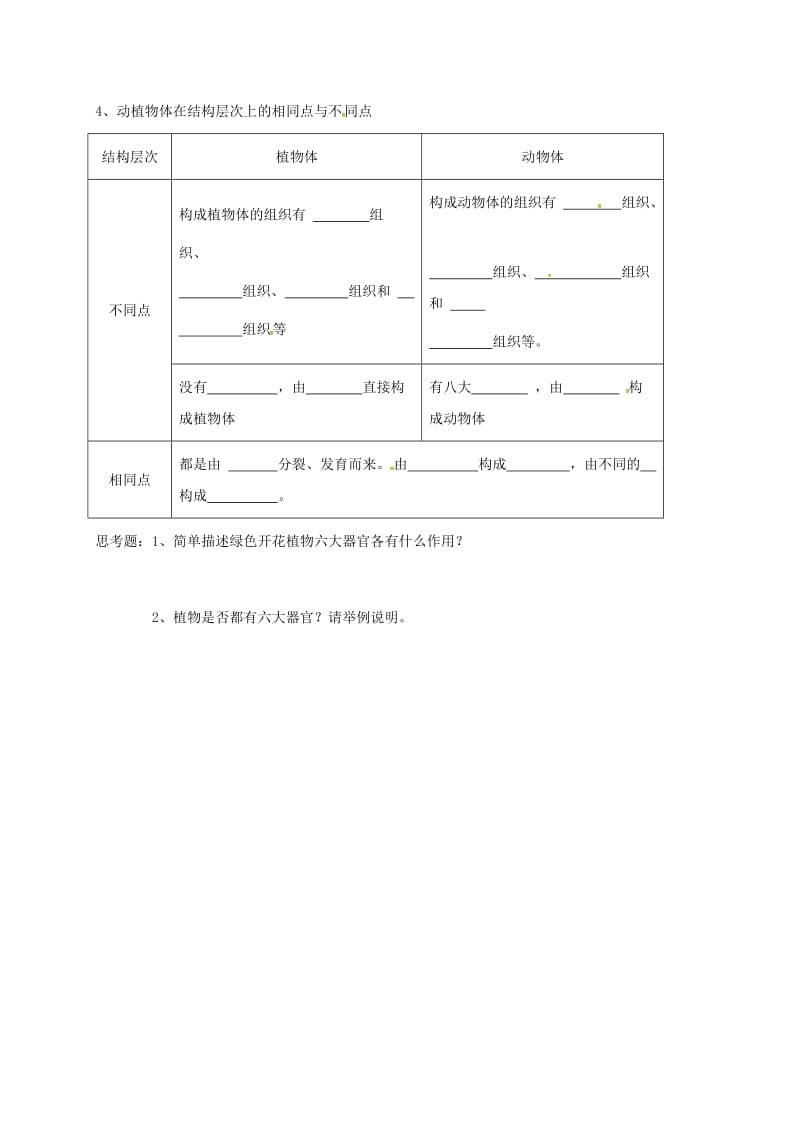 2019版七年级生物上册 2.2.3植物体的结构层次导学案（新版）新人教版.doc_第2页