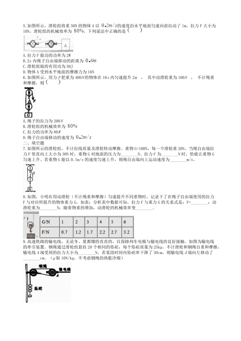 2019中考物理 知识点全突破系列 专题61 滑轮组绳子拉力的计算（含解析）.doc_第2页