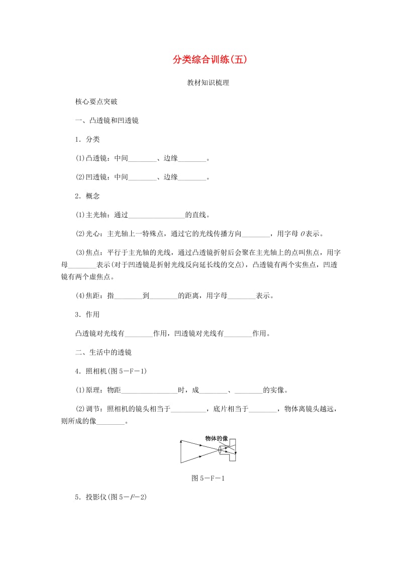 八年级物理上册 第五章 透镜及其应用 分类综合训练（五）知识梳理 （新版）新人教版.doc_第1页