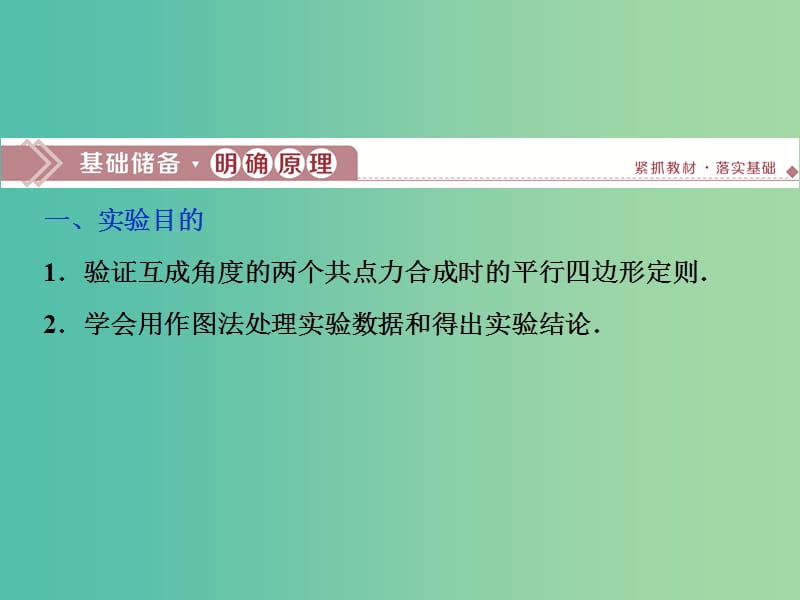 2020版高考物理大一轮复习 第二章 相互作用 9 实验三 验证力的平行四边形定则课件.ppt_第2页