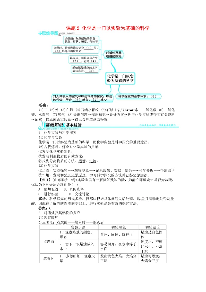 (秋季版)九年级化学上册第一单元走进化学世界课题2化学是一门以实验为基础的科学习题 新人教版.doc_第1页