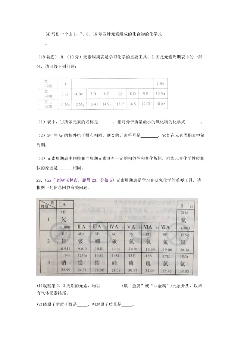 中考化学真题分类汇编 1 物质的构成和变化 考点2 元素与元素周期表的简单应用 2元素周期表 2多个表格.doc_第2页