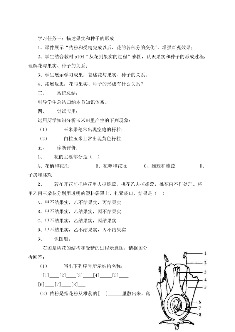 七年级生物上册 3.2.3 开花和结果学案（新版）新人教版.doc_第2页