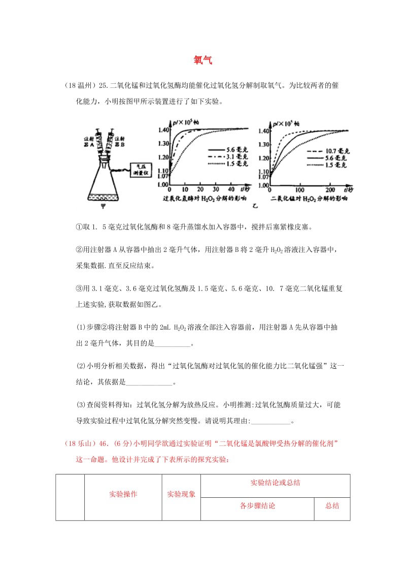 中考化学真题分类汇编 2 我们身边的物质 考点9 氧气 3 制法 4 催化剂 实验探究.doc_第1页