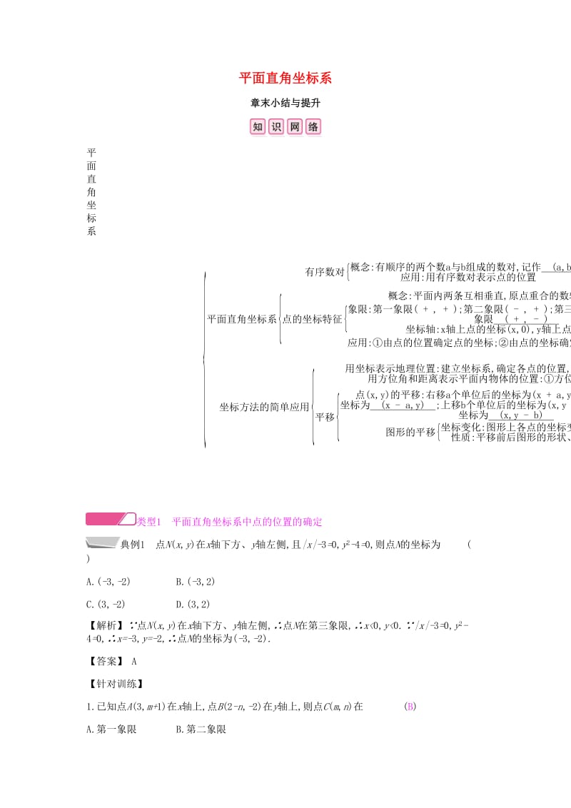 2019年春七年级数学下册 第七章 平面直角坐标系章末小结与提升课时作业 （新版）新人教版.doc_第1页