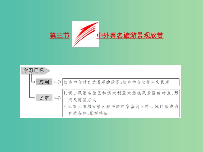 2018-2019学年高中地理 第三章 旅游景观的欣赏 第三节 中外著名旅游景观欣赏课件 新人教版选修3.ppt_第1页