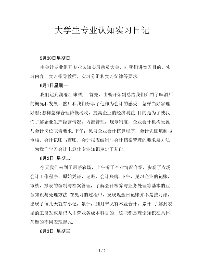 大学生专业认知实习日记.doc_第1页