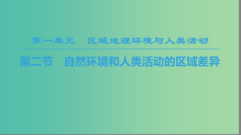 2018-2019學(xué)年高中地理 第一單元 區(qū)域地理環(huán)境與人類活動 第2節(jié) 自然環(huán)境和人類活動的區(qū)域差異課件 魯教版必修3.ppt_第1頁