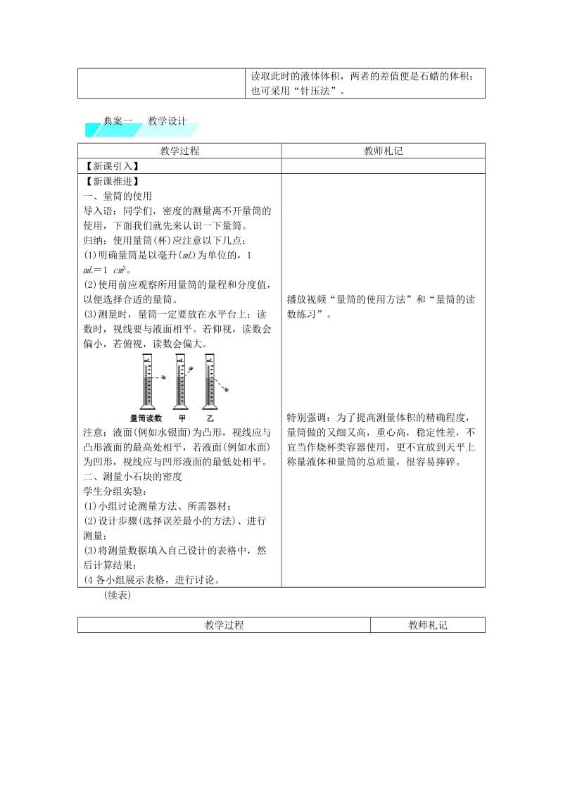 八年级物理上册 第六章第3节 测量物质的密度教案 （新版）新人教版.doc_第2页