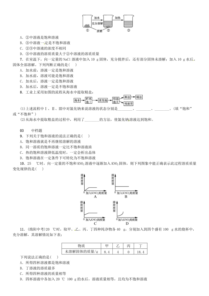 2018-2019学年九年级化学下册 第九单元 溶液 课题2 溶解度同步练习 （新版）新人教版.doc_第2页