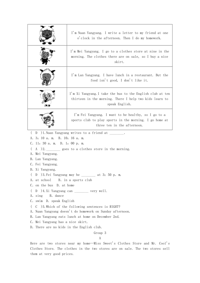 七年级英语上册 专项训练 专题四 阅读理解 （新版）人教新目标版.doc_第3页