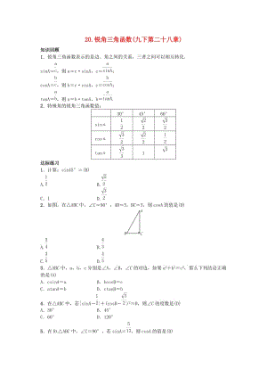 2019屆九年級(jí)數(shù)學(xué)下冊(cè) 自主復(fù)習(xí)20 銳角三角函數(shù)練習(xí) （新版）新人教版.doc