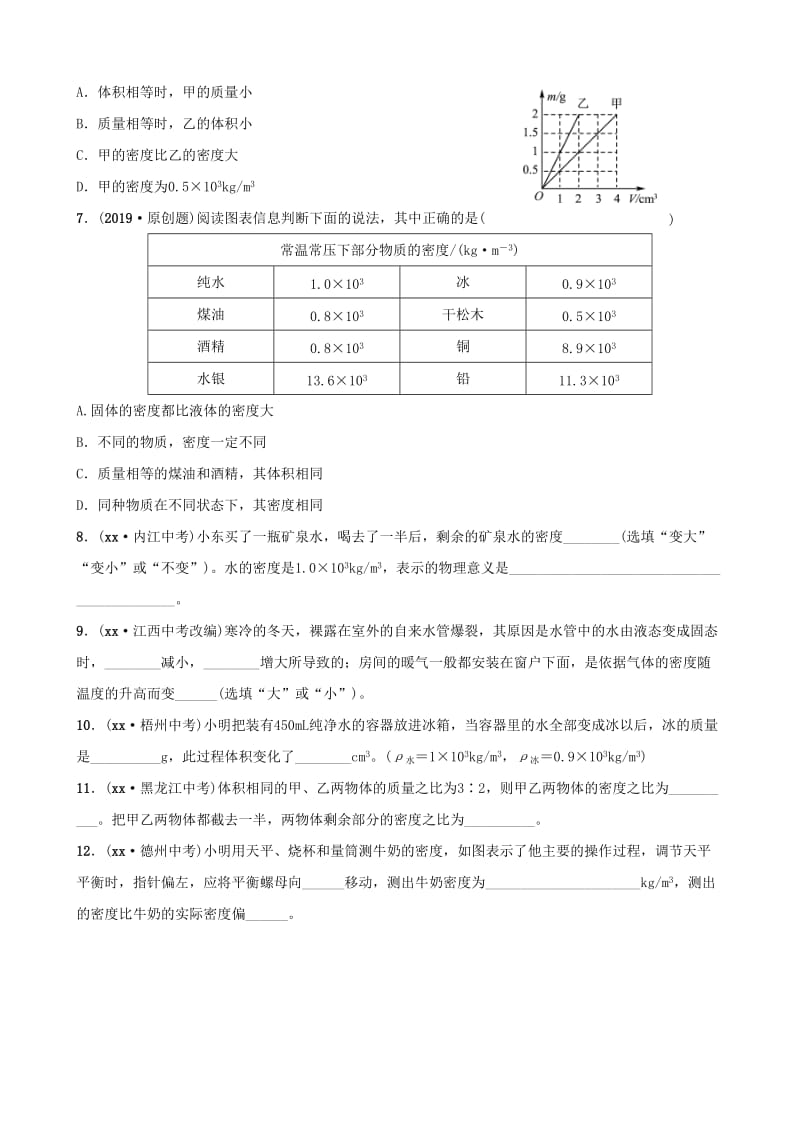 2019中考物理一轮复习 06 质量与密度试题.doc_第2页