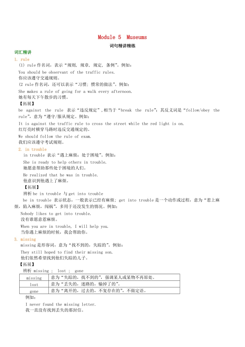 2018-2019学年九年级英语上册 Module 5 Museums词句精讲精练 （新版）外研版.doc_第1页