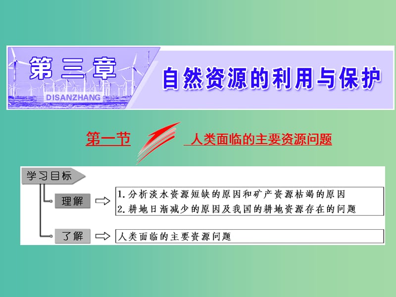 2018-2019學(xué)年高中地理 第三章 自然資源的利用與保護 第一節(jié) 人類面臨的主要資源問題課件 新人教版選修6.ppt_第1頁