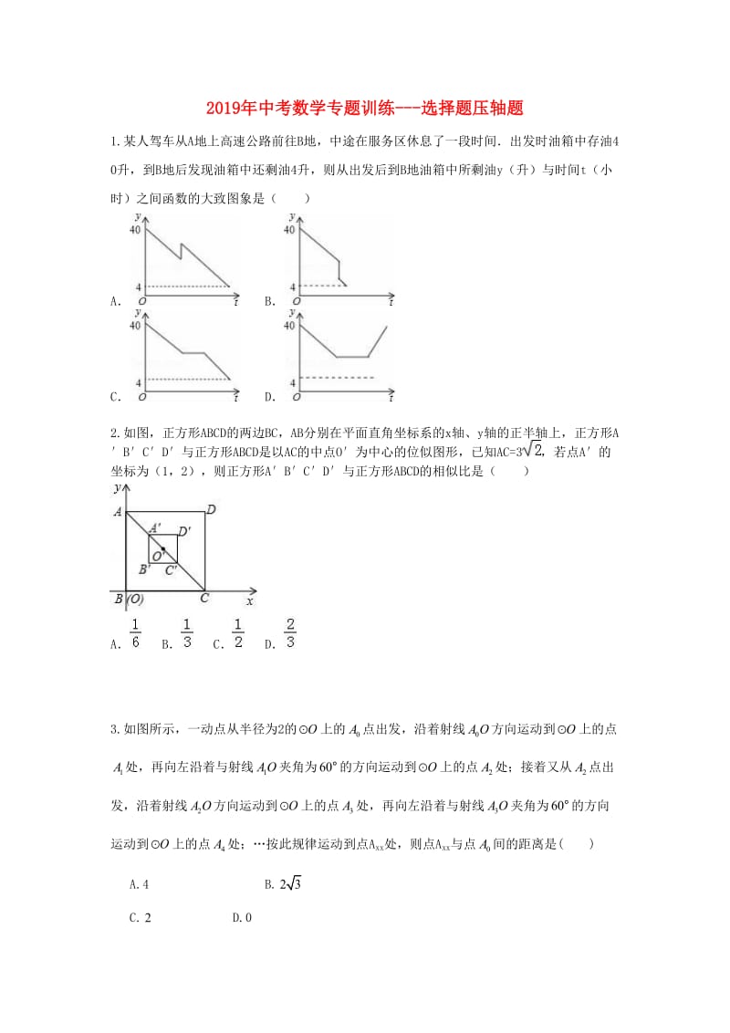 2019年中考数学专题训练 选择题压轴题.doc_第1页