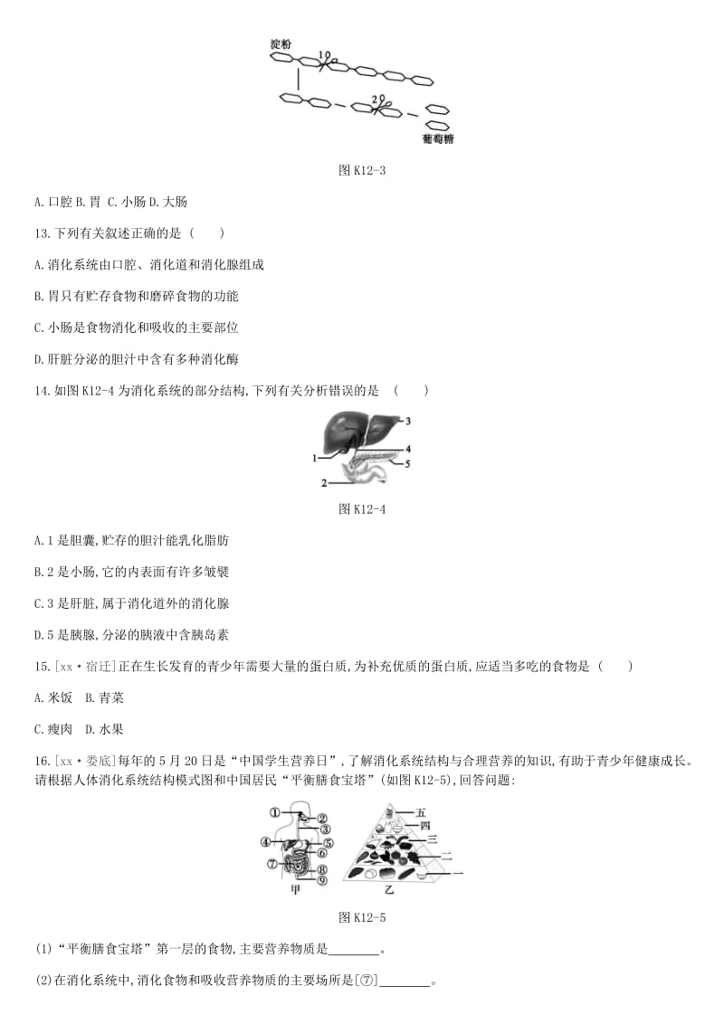 2019年中考生物 专题复习四 生物圈中的人 课时训练12 人体的营养 新人教版.doc_第3页