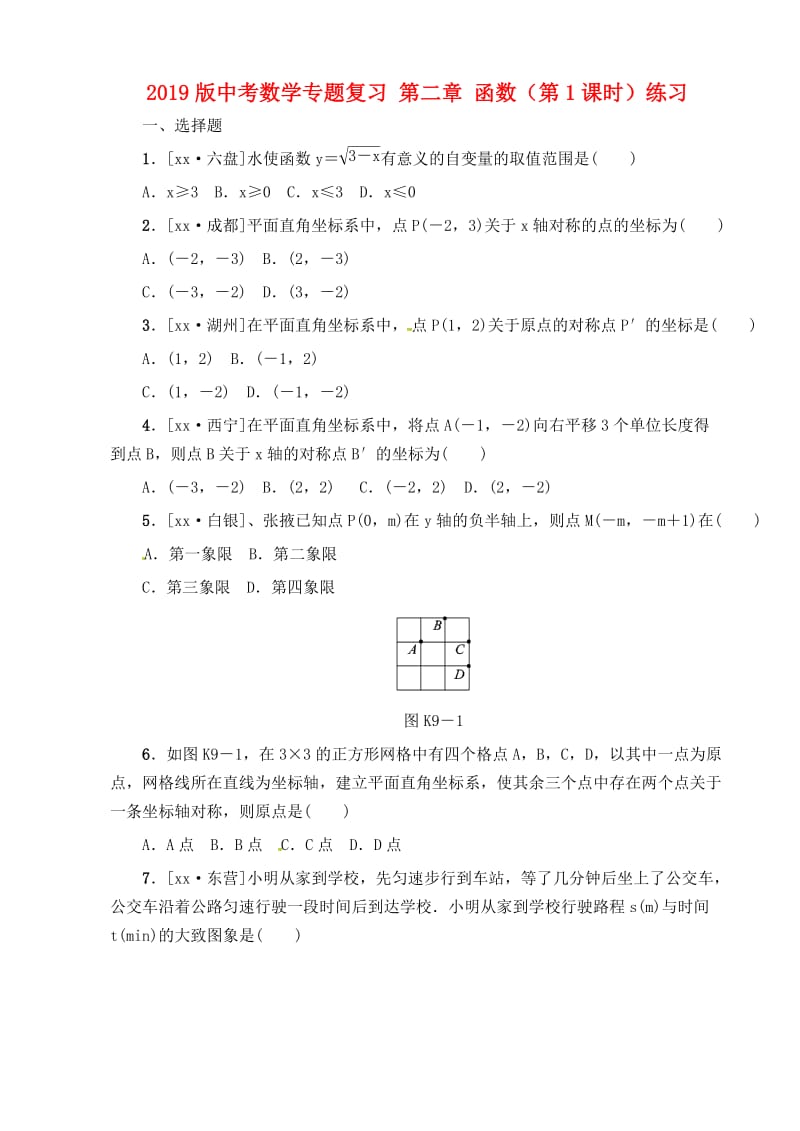 2019版中考数学专题复习 第二章 函数（第1课时）练习.doc_第1页