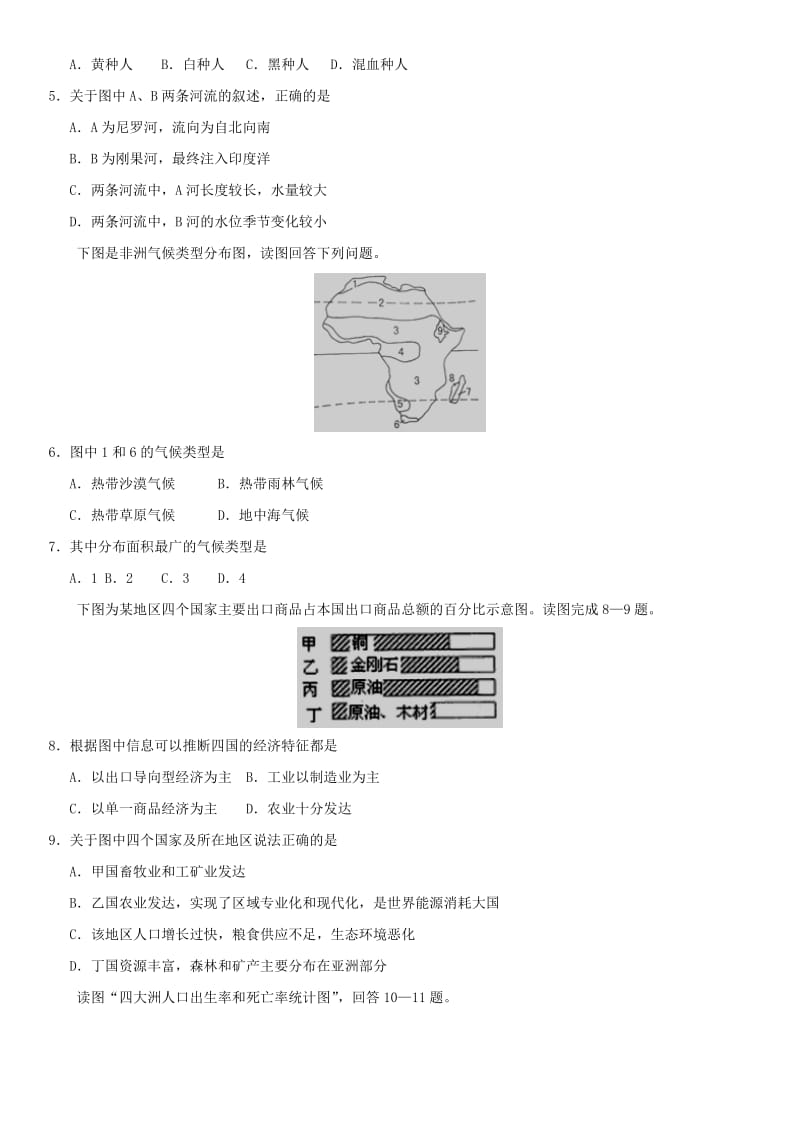 2019年中考地理 撒哈拉以南非洲和澳大利亚重要考点练习卷.doc_第2页