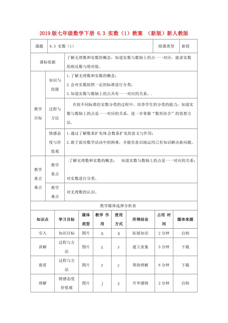 2019版七年级数学下册 6.3 实数（1）教案 （新版）新人教版.doc_第1页