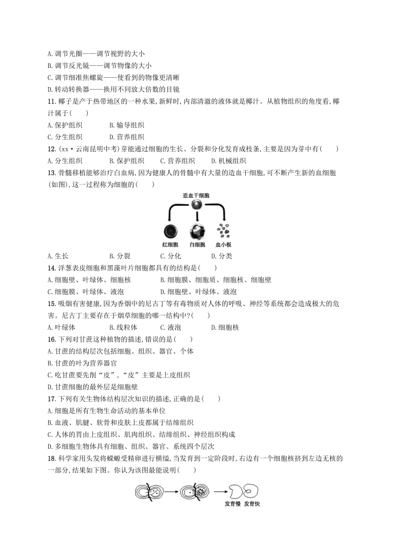 七年级生物上册第2单元生物体的结构测评新版北师大版.doc_第2页