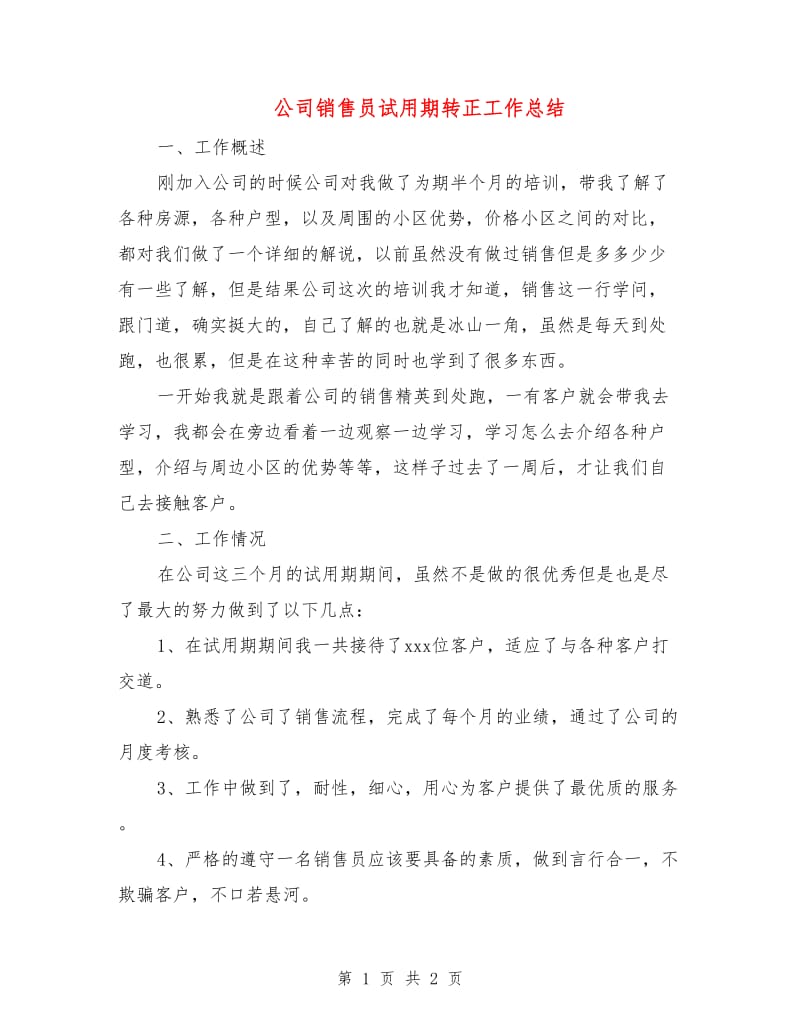 公司销售员试用期转正工作总结.doc_第1页