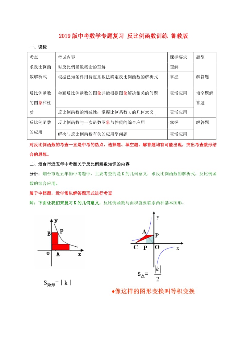 2019版中考数学专题复习 反比例函数训练 鲁教版.doc_第1页