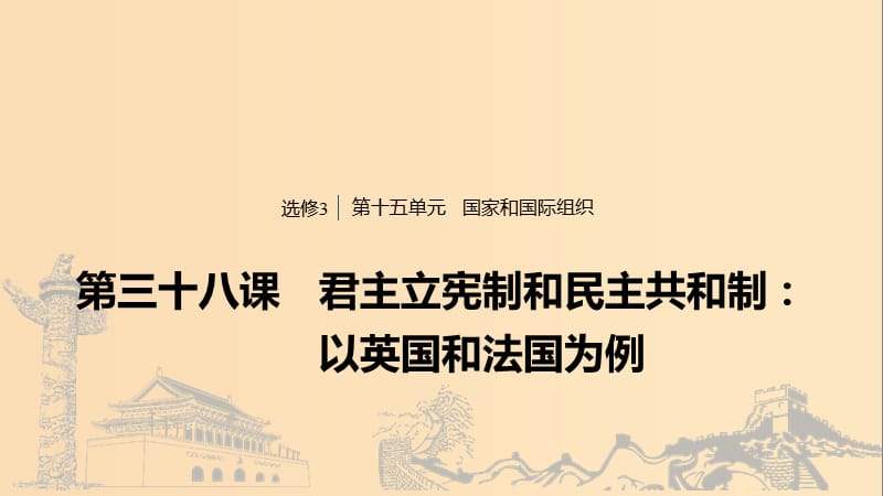 （浙江專用版）2020版高考政治大一輪復習 第十五單元 國家和國際組織 第三十八課 君主立憲制和民主共和制：以英國和法國為例課件.ppt_第1頁