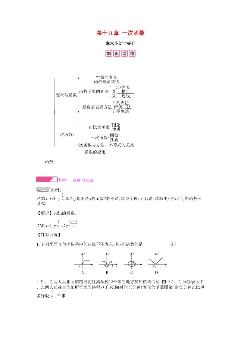 2019年春八年级数学下册第十九章一次函数章末小结与提升课时作业 新人教版.doc_第1页