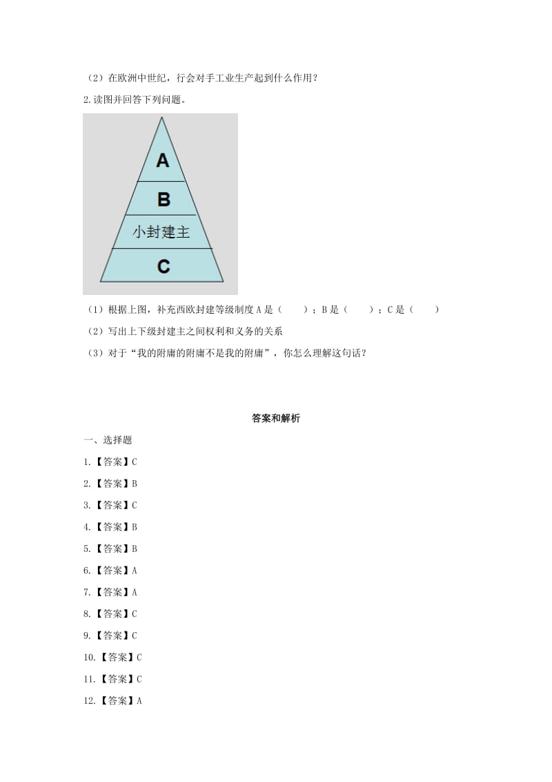 九年级历史上册第二单元中古时期的欧洲和亚洲第6课西欧封建国家基础练习中华书局版.doc_第3页