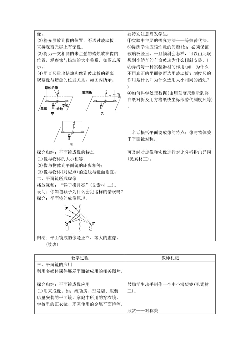 八年级物理上册 4.3平面镜成像教学设计 （新版）新人教版.doc_第3页