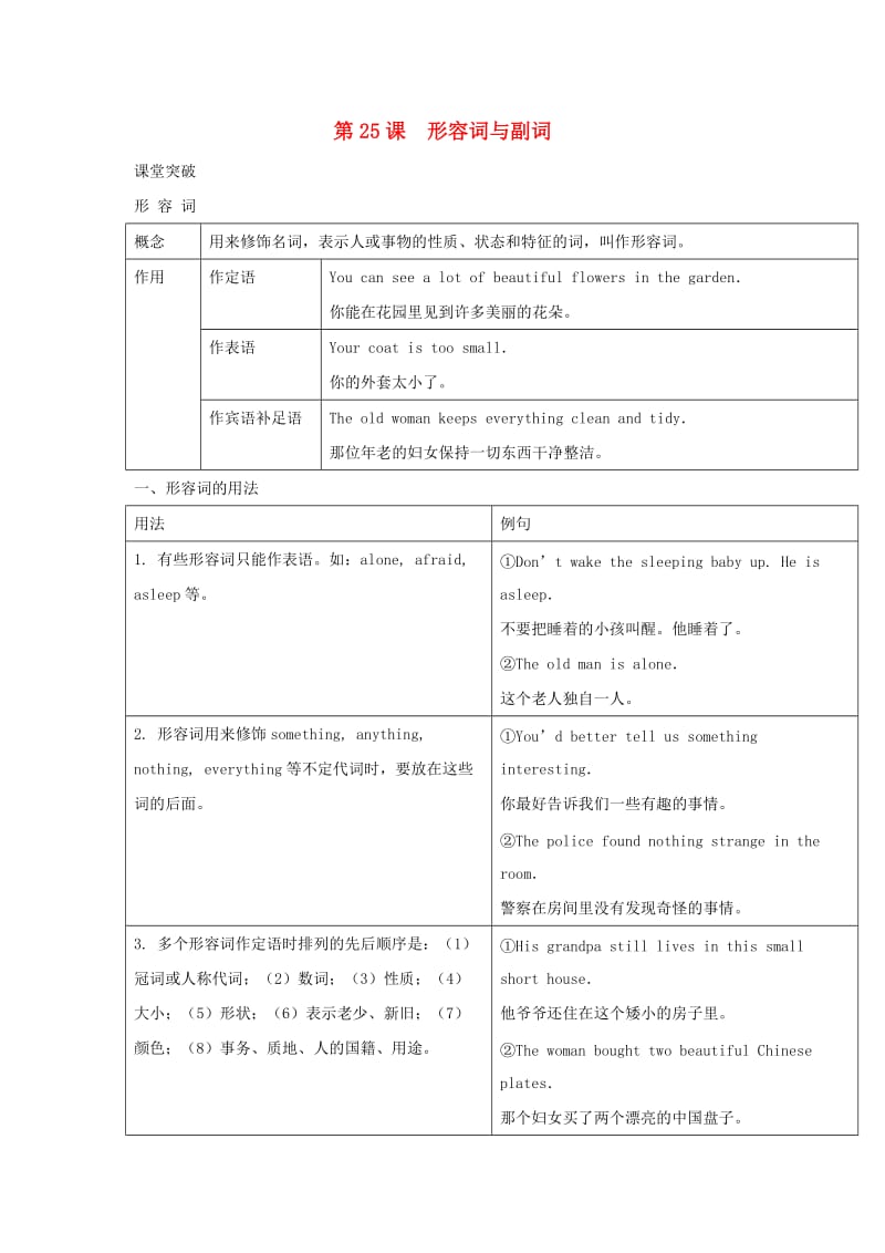 2019届中考英语二轮复习 知识讲与练 第25课 形容词与副词试题.doc_第1页