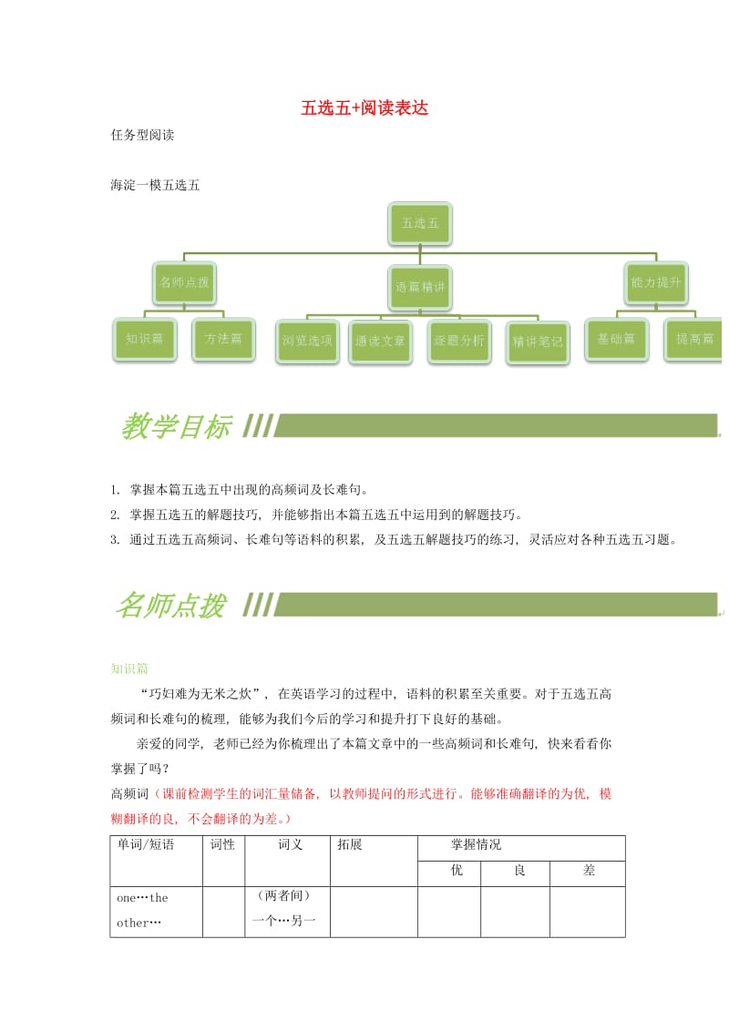 北京市2019中考英语二轮复习 五选五+阅读表达5.doc_第1页