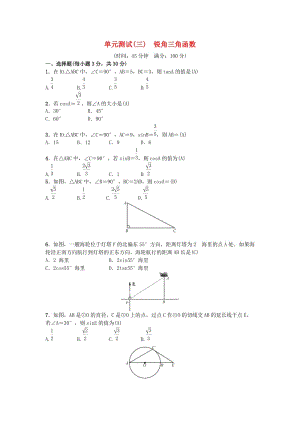 2019屆九年級(jí)數(shù)學(xué)下冊(cè) 單元測(cè)試（三）銳角三角函數(shù) （新版）新人教版.doc