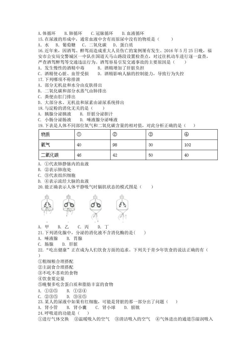 2019版七年级生物下学期6月测试卷（含解析）.doc_第2页