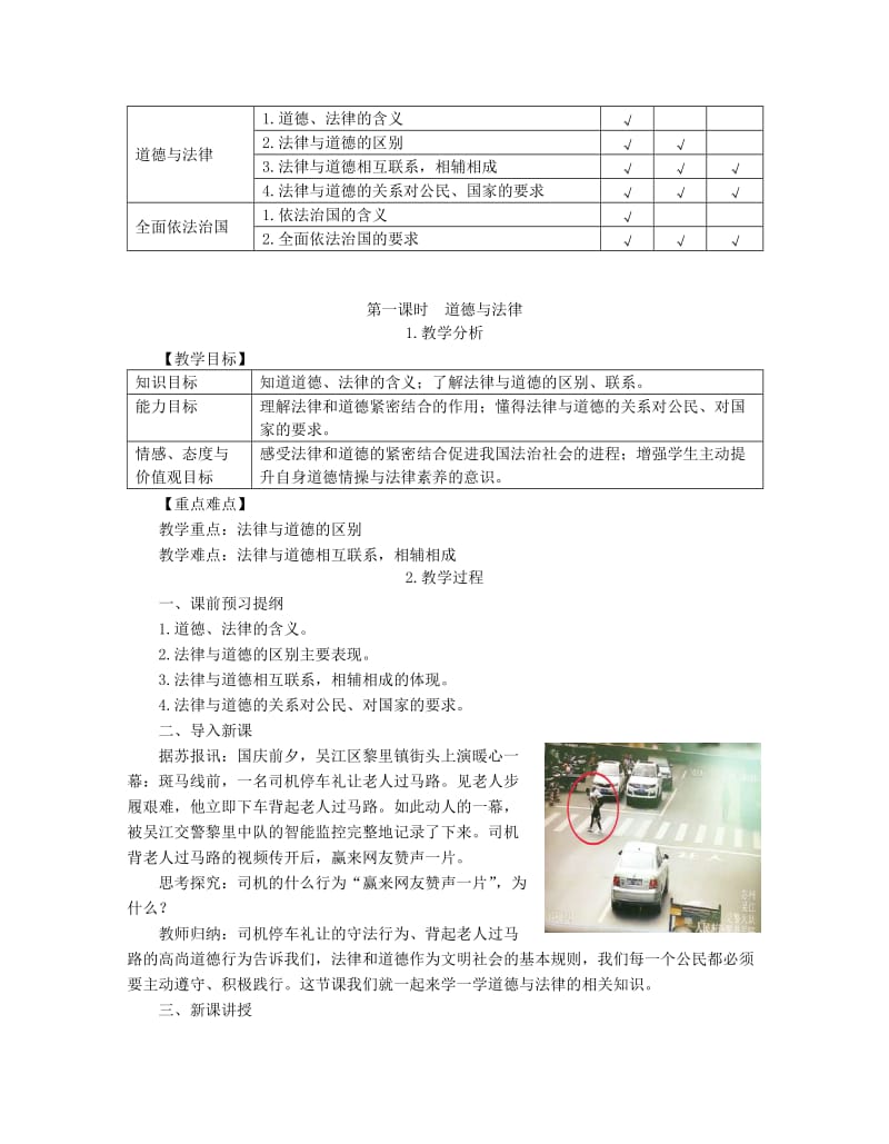 九年级道德与法治下册 第四单元 践行发展战略 第11课 建设法治国家 第1框 道德与法律教学案 苏教版.doc_第2页